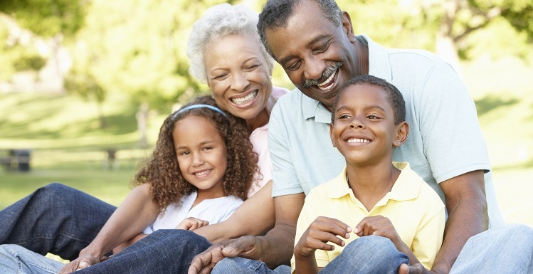 African American grandparents with their grandkids