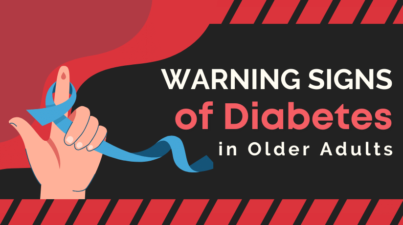Blog20Covers20-202023-10-20T072848.928 Graphic of a finger that got poked with text "Warning signs of diabetes in older adults"