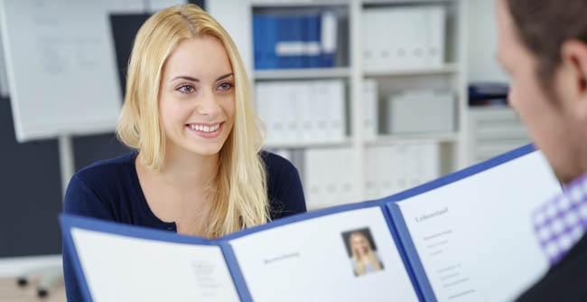 Female caregiver interviewing for a job