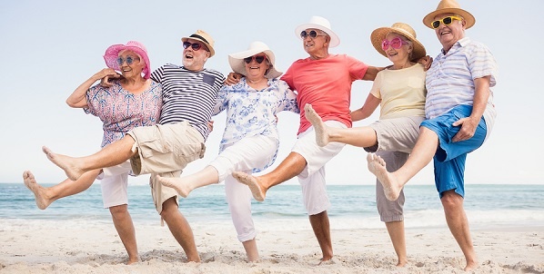 Seniors having fun at the beach