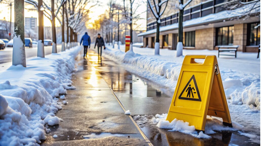 Blog Covers – 2024-11-01T123627.247 Winter sidewalk with a fall risk sign