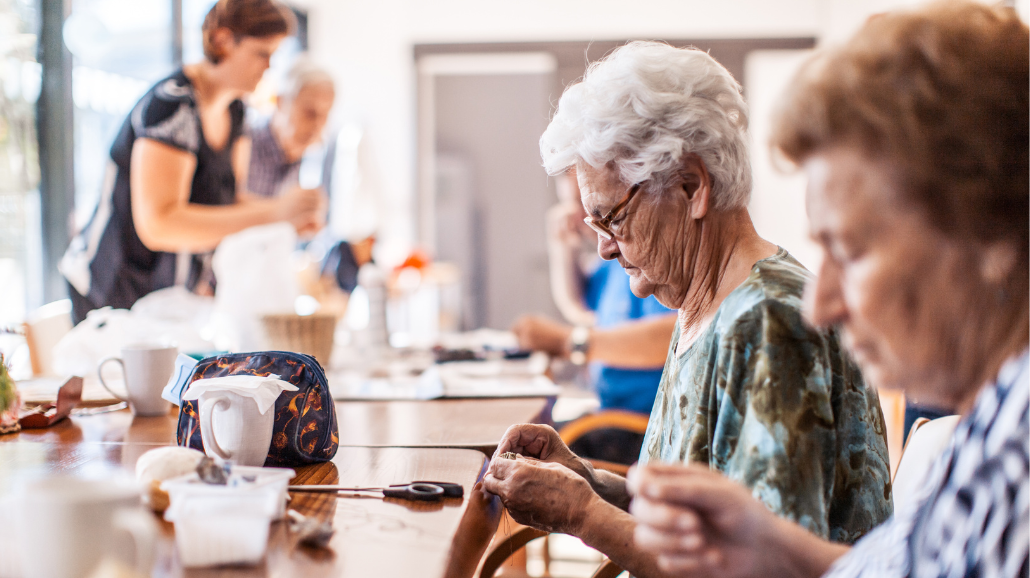 Group of seniors doing an activity at an adult day care