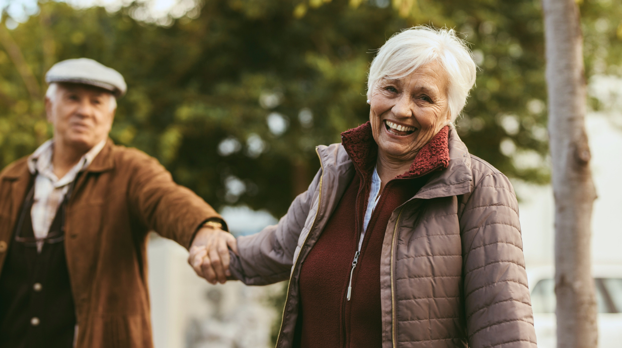 Senior couple outside in the winter