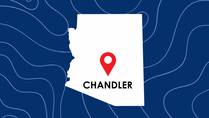 Graphic with the outline of Arizona and a location marker on Chandler