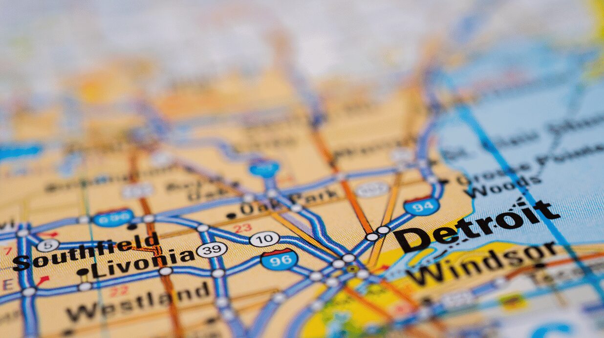 Map of Michigan highlighting key areas