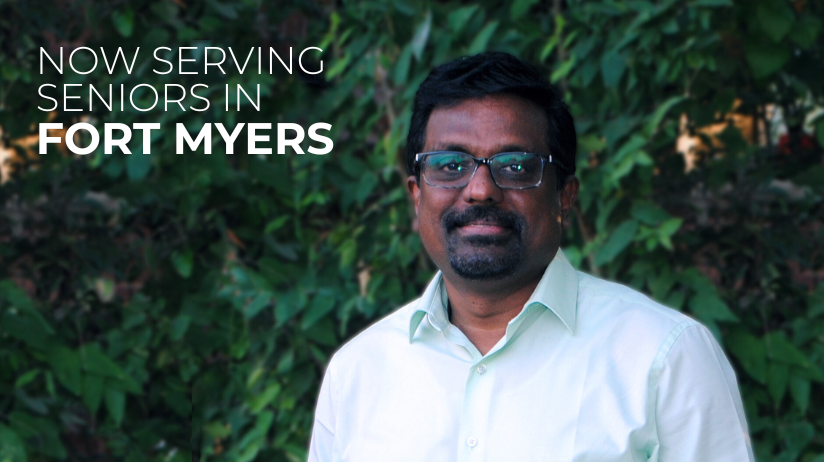 Anil John with text "Serving seniors in Fort Myers"