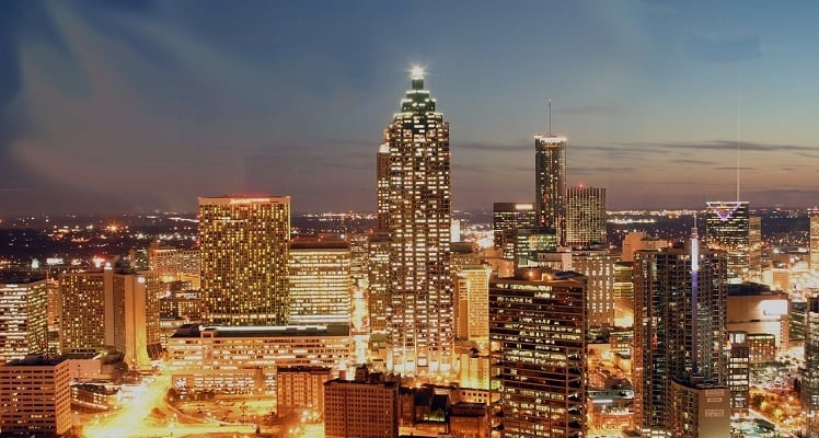 Nighttime city skyline view of Atlanta