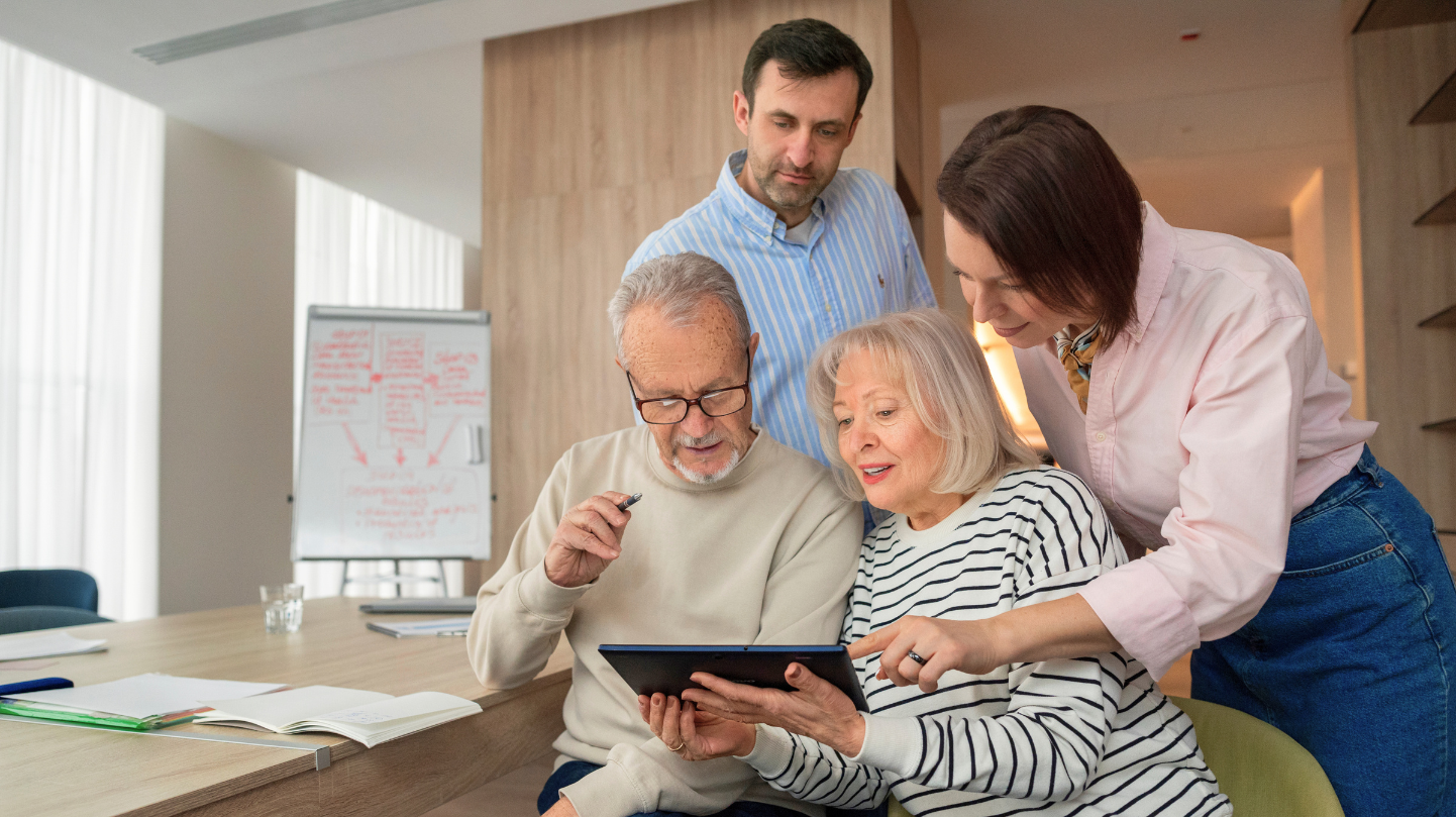 Family reviewing a long-term care plan
