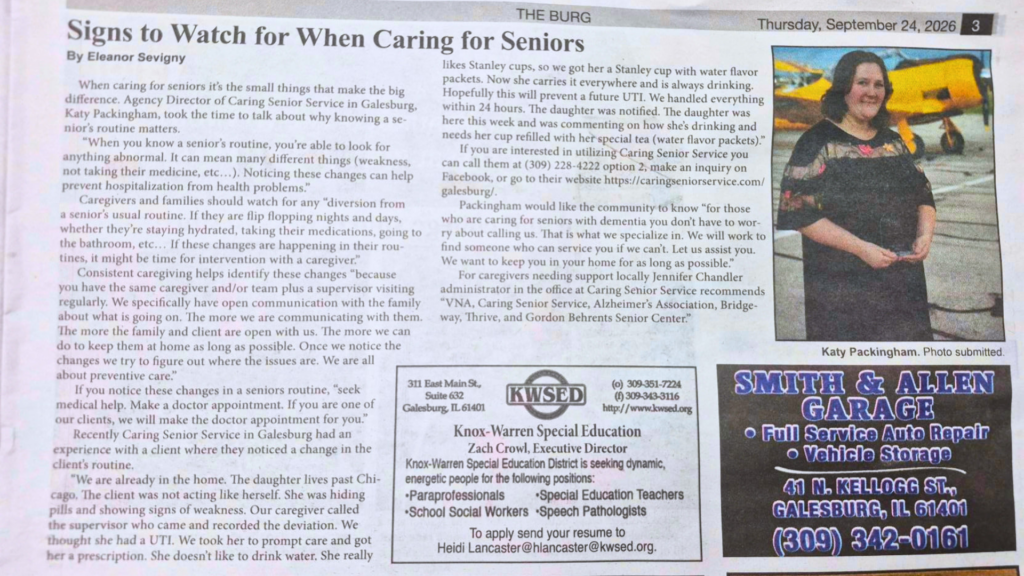 The Burg article "Signs to Watch for When Caring for Seniors"