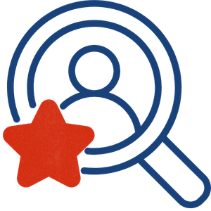 Icon with magnifying glass with a person inside and a star